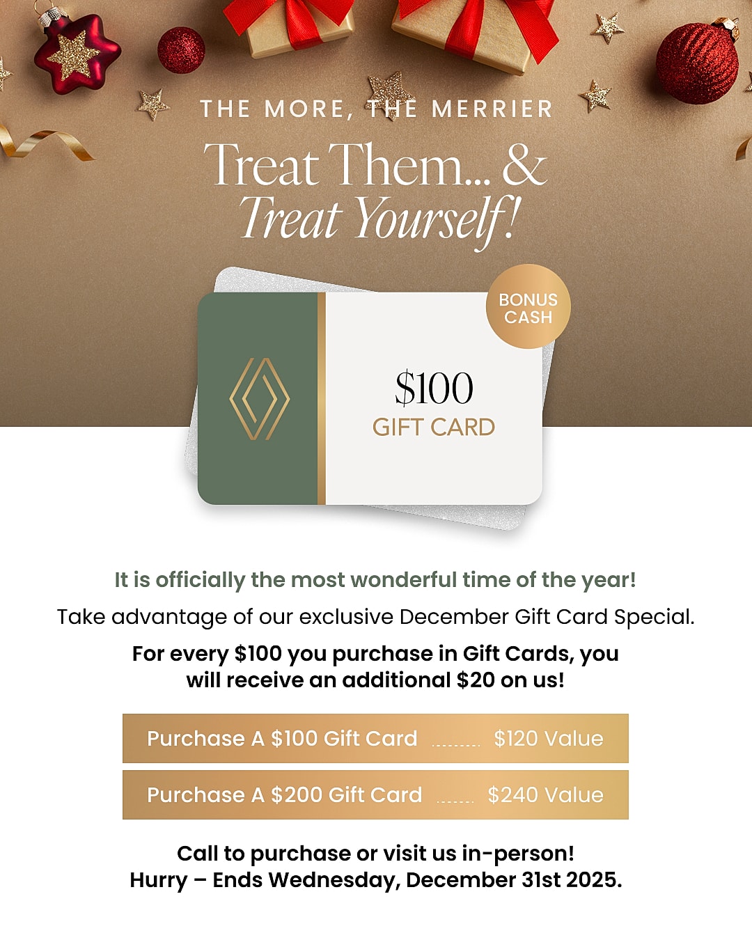 December gift card promotion with bonus cash.