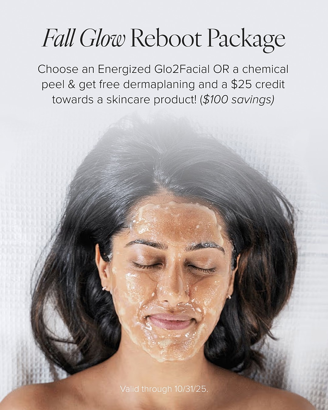 Spa treatment with facial and skincare credit offer.