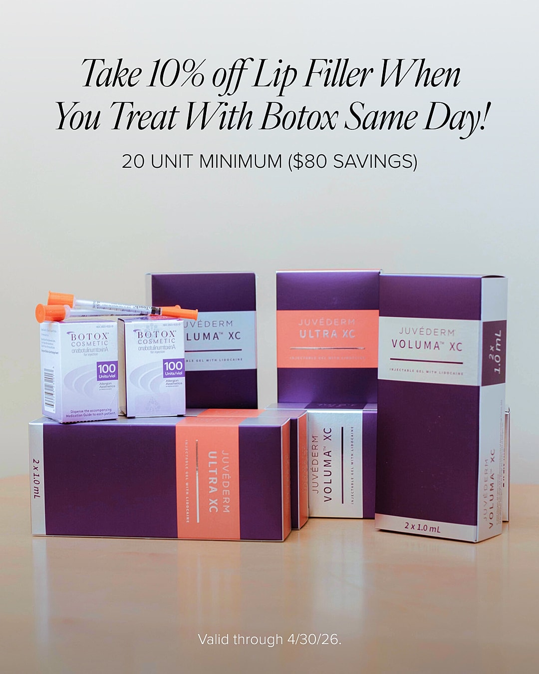 Lip filler discount promotion with Botox treatment.