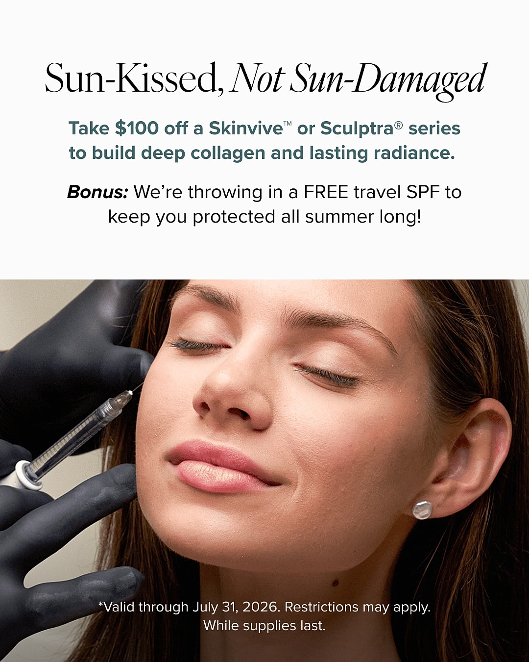 Promotional skin treatment with SPF offer.