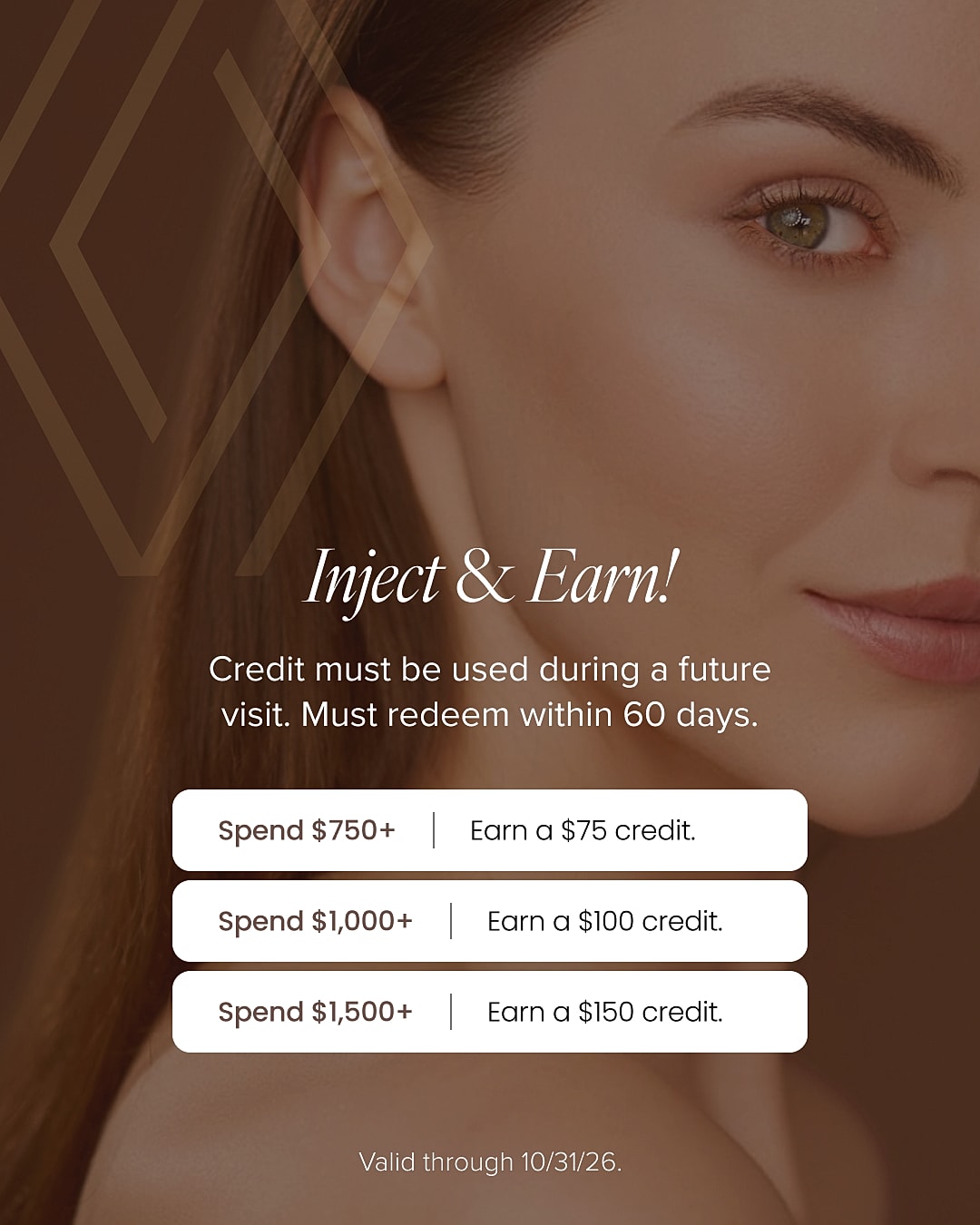 Promotional offer for cosmetic treatments and credits.